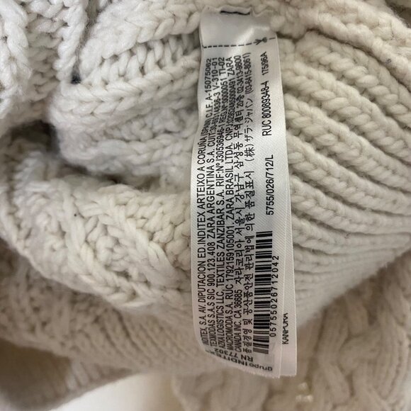 Zara Chunky Cable Knit Pearl Embellished Sweater Womens L Ivory - Picture 4 of 8